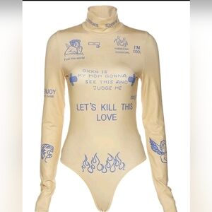 Graphic Long Sleeve Bodysuit - Nude